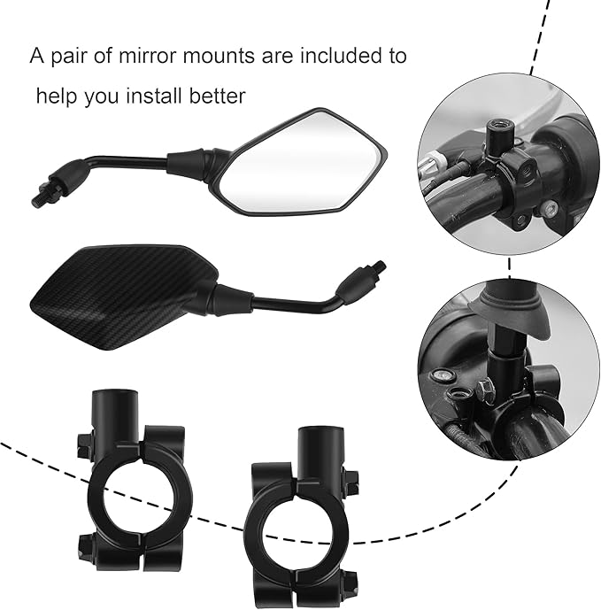 2PCS Motorcycle Mirrors,360° Adjustable Motorcycle Side Mirrors with 8mm & 10mm Bolt,HD Motorcycle Mirrors for Handlebars Wide Angle Rear View Mirror Fits Scooter,Dirt Bike,ATV (Carbon Fiber)