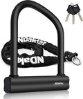 NDakter Bike Locks Heavy Duty Anti Theft 18mm Thick, Motorcycle U Lock with 4FT x 6mm Security Chain, 3Keys Large U-Shape Electric Bicycle Wheel Lock for Ebike, Escooter, Fat-Tire Dirt-Bike, Tricycle