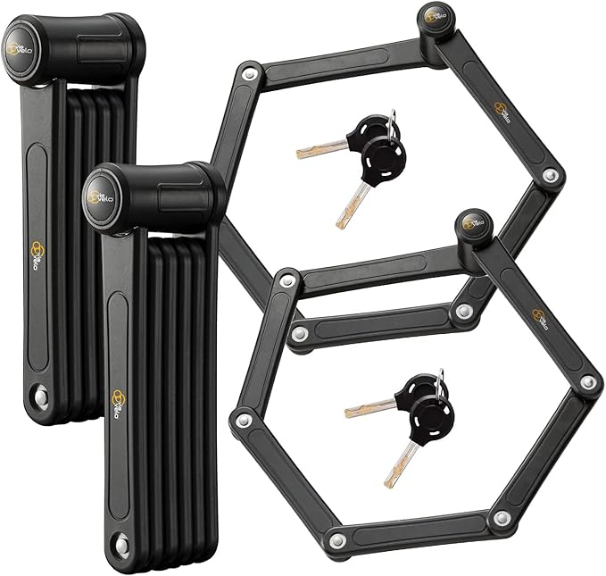 Via Velo 2 Folding Bike Lock Set | Same Key System 4 Keyed Alike Keys, Heavy Duty Hard Steel, Lightweight, Bike Lock for Electric Bike, Electric Scooter, Dirt Bike for Adults with Mounting Case