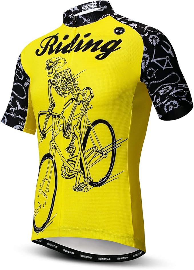 Men Cycling Jersey Skull Bike Short Sleeve Tops Quick-Dry Reflective 3-Pockets S-3XL