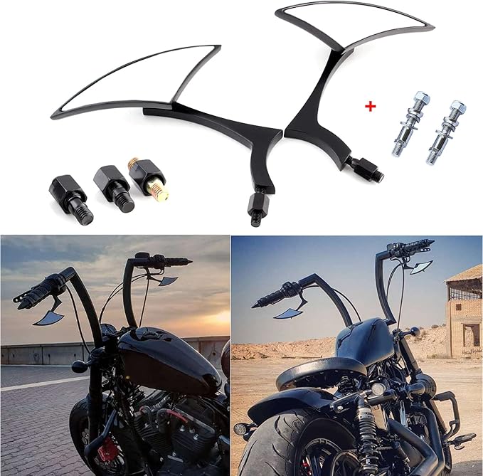 Black Universal Motorcycle Rearview Side Mirrors Compatible with Honda Kawasaki Suzuki Harley Bolt (Black-Harley)