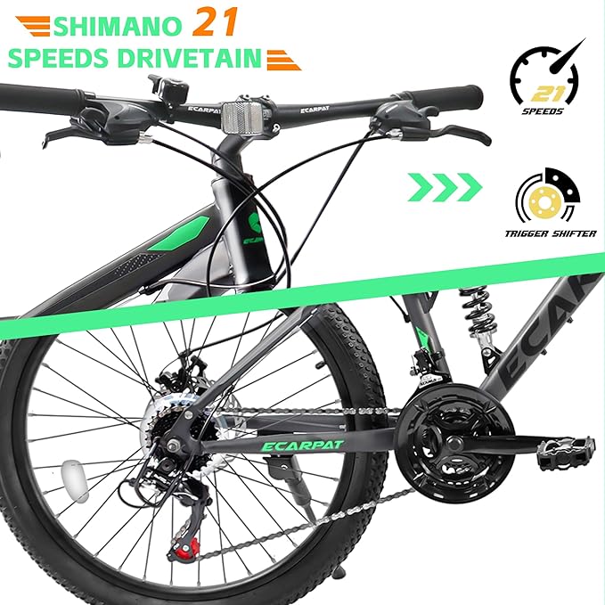 24/26/27.5 Inch Wheel Mountain Bike, 21 Speed MTB Bike with Full Suspension, Steel Frame and Dual Disc Brakes, Adult Mens Outdoor Cycling Mountain Bicycle