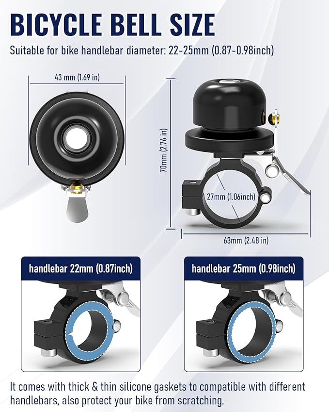 VICTGOAL Bike Bell for Airtag Bike Mount Hidden Holder Anti-Theft Tracker Case Ring Bicycle Bell for Handlebars Adult Mountain Road Bikes