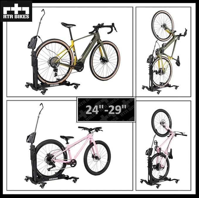 Brutus Up Pro Mobile Vertical Bike Stand – Rolling Garage Rack with E-Bike Charger Mount – Heavy Duty 66 lbs Capacity – Fits 24-29" Wheels & 3.5" Tires – Made in EU