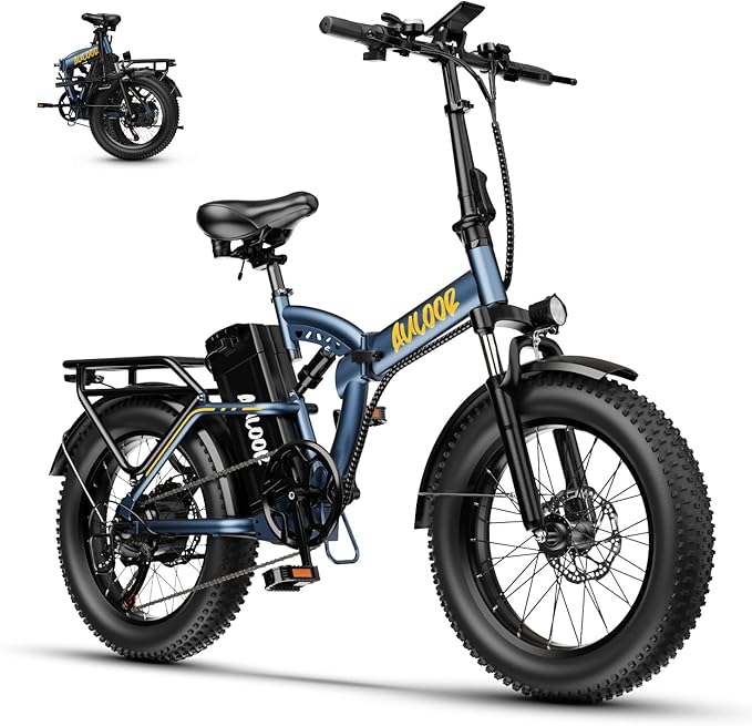 1000W Folding Electric Bike,48V 20AH Removable Battery E Bike,30+MPH,80 Miles Max Range Electric Bike for Adults,20" Fat Tire Foldable ebike,Adult Electric Bicycle for Commute Beach Snow