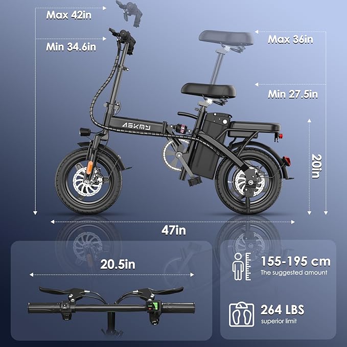 Electric Bike for Adults and Teens, 740W Peak Motor E-Bike with 30-60 Miles PAS Range, 48V 10AH/20AH Removable Battery, 14" Folding Mini Ebike with 20MPH, Electric Bicycle for Commute
