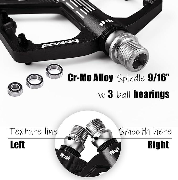 MTB Pedals Flat, Gravel Bike Pedals Flat, Light CNC Aluminum Alloy Platform Pedal w 3 Bearings Cr-Mo Spindle, Grippy Bicycle Pedals w 16pcs Pins, Mountain Bike Pedals Adult Child BMX Bike 9/16"
