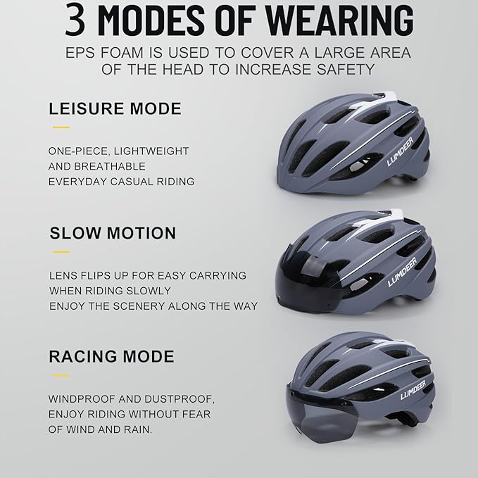 Lumdeer RC1 Bike Helmet for Adults - Superior 24 Airflow Road Cycling Bicycle Helmet Lightweight, USB Rechargeable Light, Ajustable Dial &Strap, Magnetic Goggles or Visor