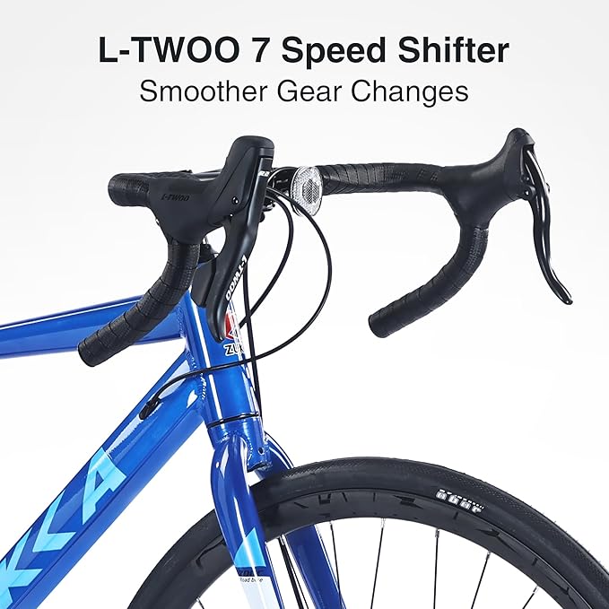 ZUKKA Road Bicycle 700C Whee Drop Bar 7 Speed Road Bike Light Weight Aluminium Alloy Frame Dual Disc Brake Hybrid Bikes Road Bicycle for Men, Women, Adult