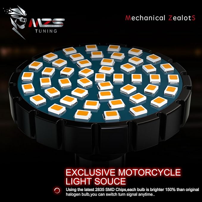 MZS 1156 Rear Motorcycle LED Turn Signals, Amber Upgraded LED Beads 2" Bullet Style Single Contact Compatible For Most Family Motorcycles-Pack of 2