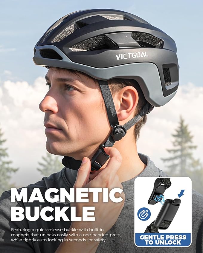 VICTGOAL Road Bike Helmet Adult Men Women with Detachable Magnetic Rear Light, Bicycle Helmet Adjustable Breathable Road Cycling Helmet for Road Mountain Riding