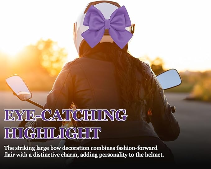 Bow Helmet Accessory, 8.07"x11.22" Stylish Motorcycle Helmet Bow Decoration for Women, Removable Cute Fashion Ribbon Bows Ornament for Motorcycle Scooter E-Bike Helmets (Purple)