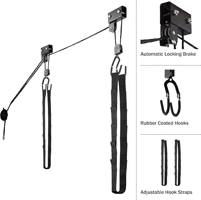 Kayak Storage Hoist - Overhead Pulley System with 125lb Capacity for Canoes, Bikes, Ladders, and More - for up to 12-Foot Ceilings by Rad Sportz