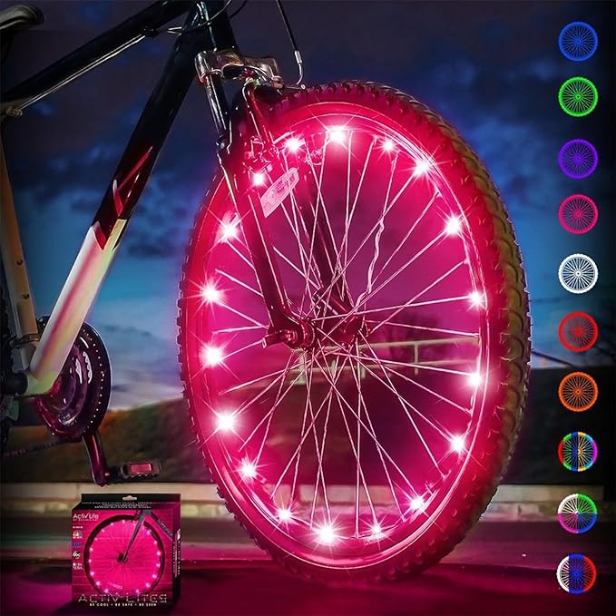 Activ Life 2-Tire Pack LED Bike Wheel Lights with Batteries Included, Get 100% Brighter and Visible from All Angles for Ultimate Safety and Style