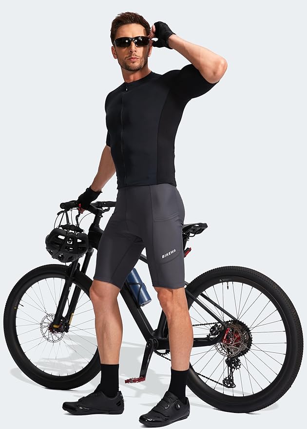 Bikewa Men's Bike Shorts 3D Padded Cycling Road Biking Mountain Riding Biker Bicycle UPF 50+ Cycle Shorts Zipper Pockets