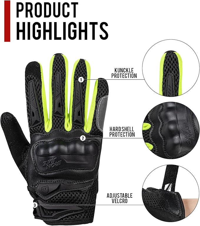 IRON JIA'S Motorcycle Gloves for Men and Women - Motorbike Powersports Racing Gloves with Hard Knuckle Touchscreen for BMX ATV MTB Riding (Green L)