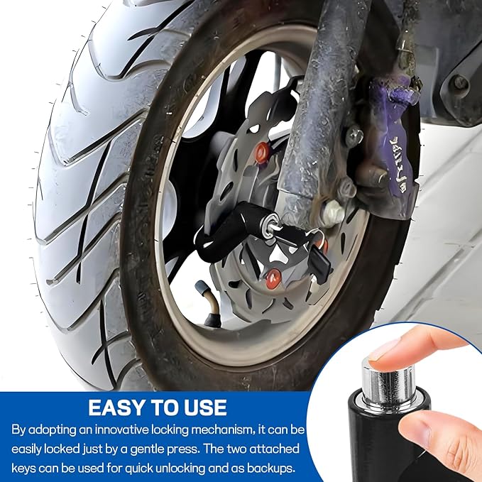 Motorcycle Disc Brake Lock, Anti-Theft Motorbike Security Wheel Disc Brake Lock with Two Keys, Safety Wheel Disk Locks for Scooter Mountain Road Bike Bicycle Powersports (Black)