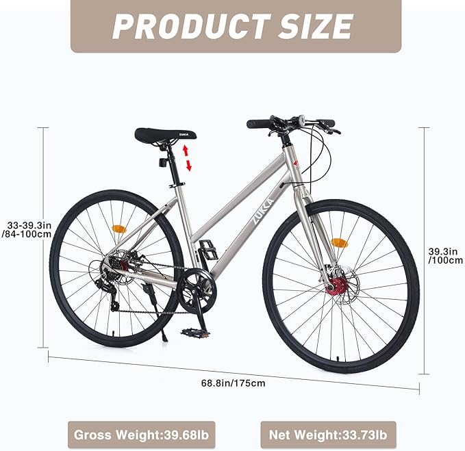 700C Road Hybrid Bike City Commuter Bicycle with 7 Speed/Front and Rear Disc Brakes/Steel Frame for Men Women Adult Available in A Variety of Colors