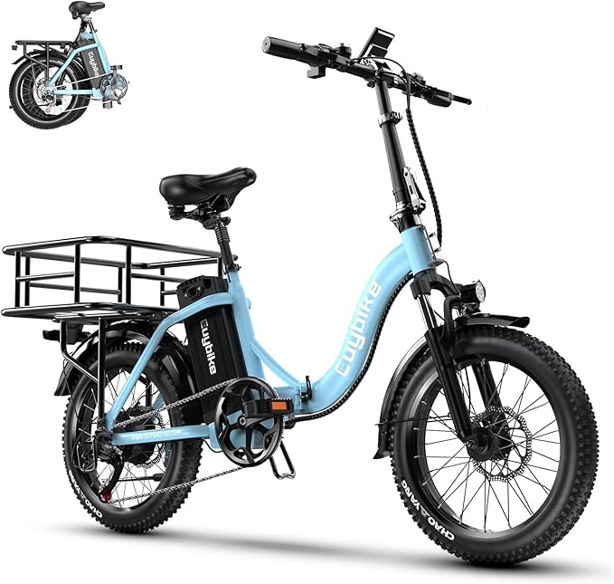 Folding Electric Bike for Adults with 1000W Peak Motor, 48V 20AH Battery up to 30MPH 80 Miles, 20" Fat Tire All Terrain Ebike, Front Suspension Commuter Step-Thru E Bike Blue with Basket, UL Certified