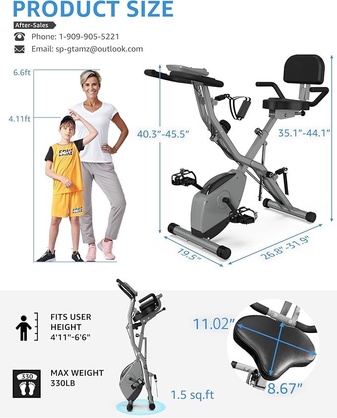 Folding Exercise Bike for Seniors, 5 IN 1 Foldable Stationary Bike with Tri-Position Ride, 300LBS Capacity and 6.6 LBS Magnetic Flywheel, Designed for Home Workout