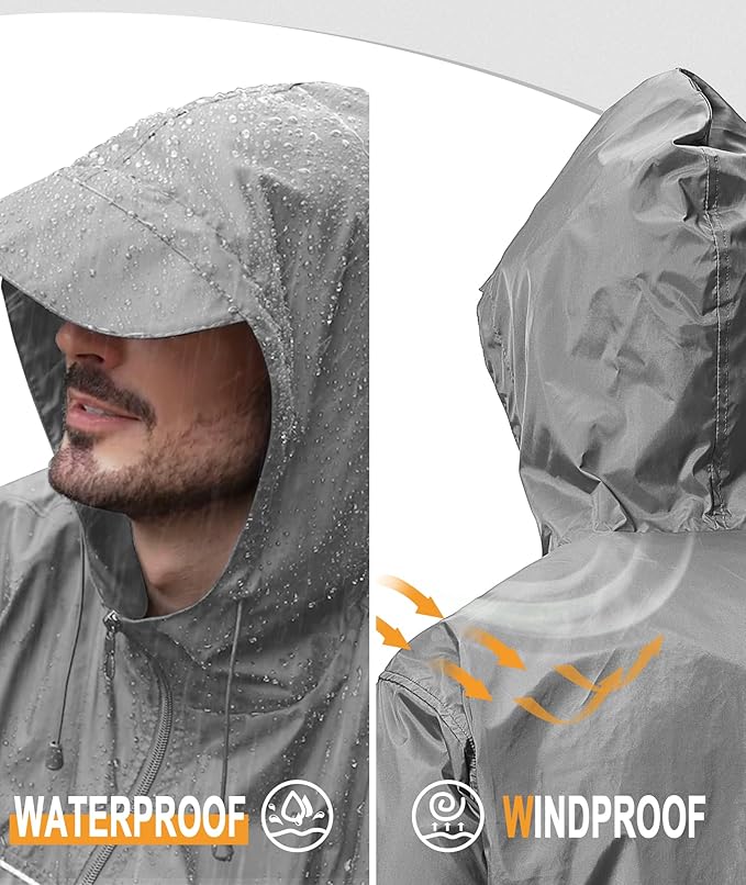 GEEK LIGHTING Rain Jacket Men Lightweight Waterproof Jackets Packable Windbreaker Hooded Raincoat for Golf Cycling Outdoor