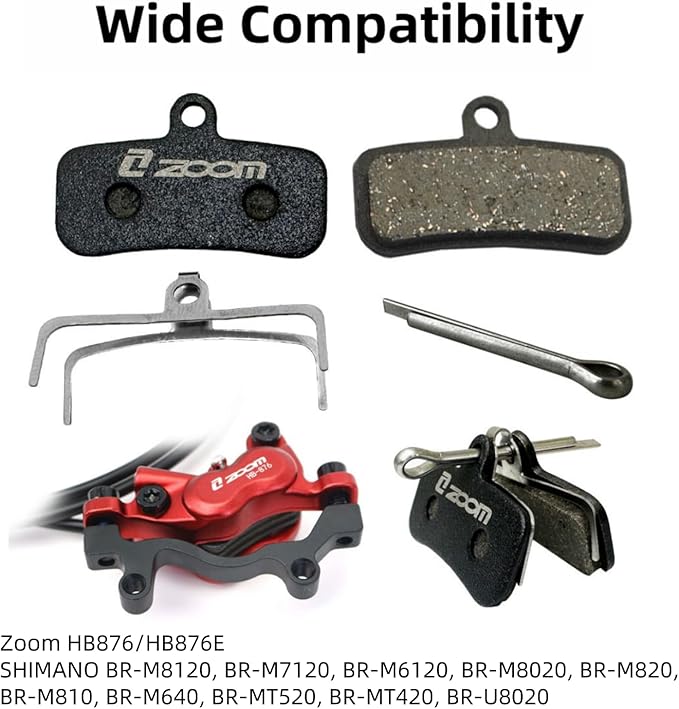 4-Piston Brake Pad Replacement Set Compatible with Zoom HB-876, 2 Pairs High-Performance Semi-Metallic Mountain Bike Bicycle Disc Brake Pads with Caliper Spring and Storage Box