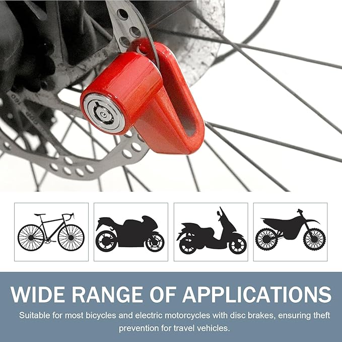 2 PCS Motorcycle Anti-Theft Disc Brake Locks, Heavy Duty Security Wheel Disc Lock with Holder & 2 Keys, Universal Safety Brake Lock for Motorcycle Bike Scooter (Red)