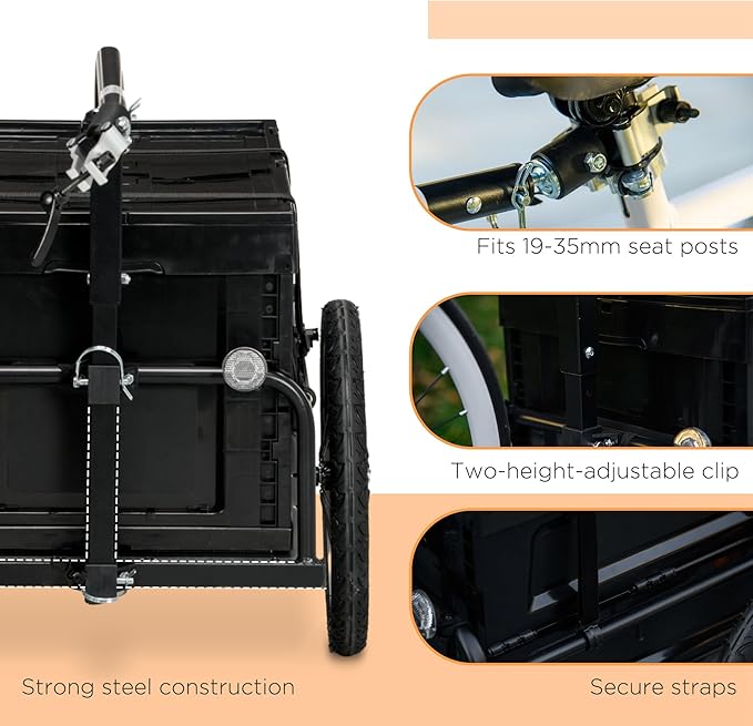 Bike Cargo Trailer with Removable Storage Box, Bicycle Trailer w/Quick Release 16" Wheels and Safe Reflectors