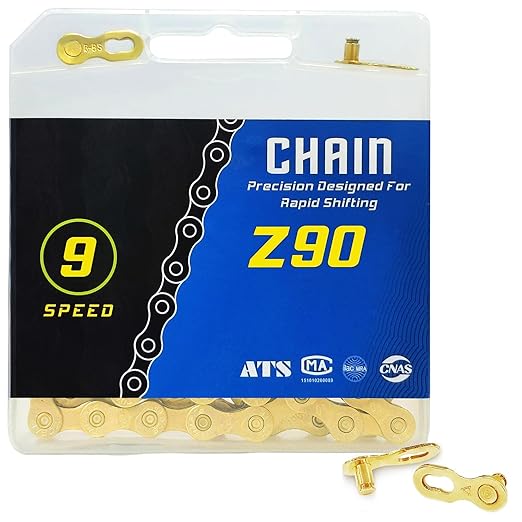 Bike Chain, 9 Speed Bike Chain 1/2" x 11/128" 116 Links Bicycle Chain for Road Mountain Folding Racing Cycling Bikes (Gold-9 Speed)