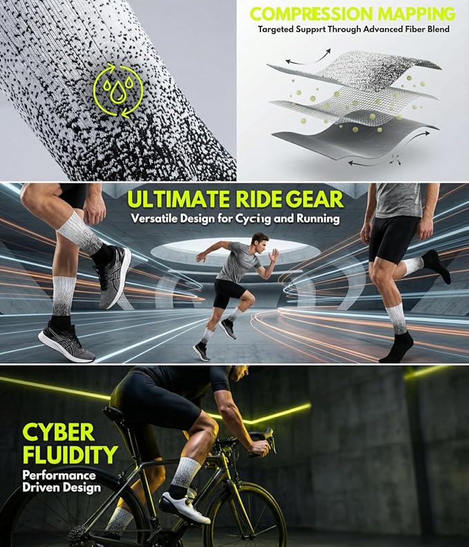 Cycling Socks for Men & Women - 3D Arch Support Compression Bike Socks | Moisture Wicking & Breathable