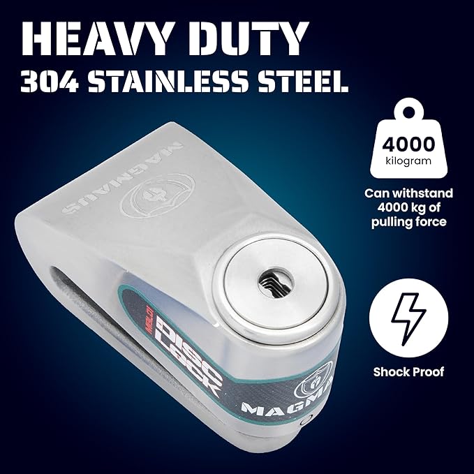 Magmaus® MBL05 [Never-Rust] Disc Brake Lock - [High Security] [304 Stainless Steel] - Weatherproof - Reminder Cable - Suitable for Motorcycles, Mopeds, Bikes