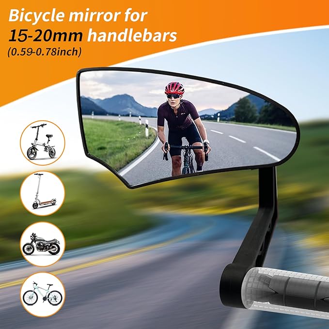 Bike Mirror for Handlebar Mount, HD Glass Bicycle Mirrors, Adjustable Bar End Bike Rear View Mirror, Scratch Resistant Bike Mirror for E-bike, City Bikes (Left 0.59-0.78")