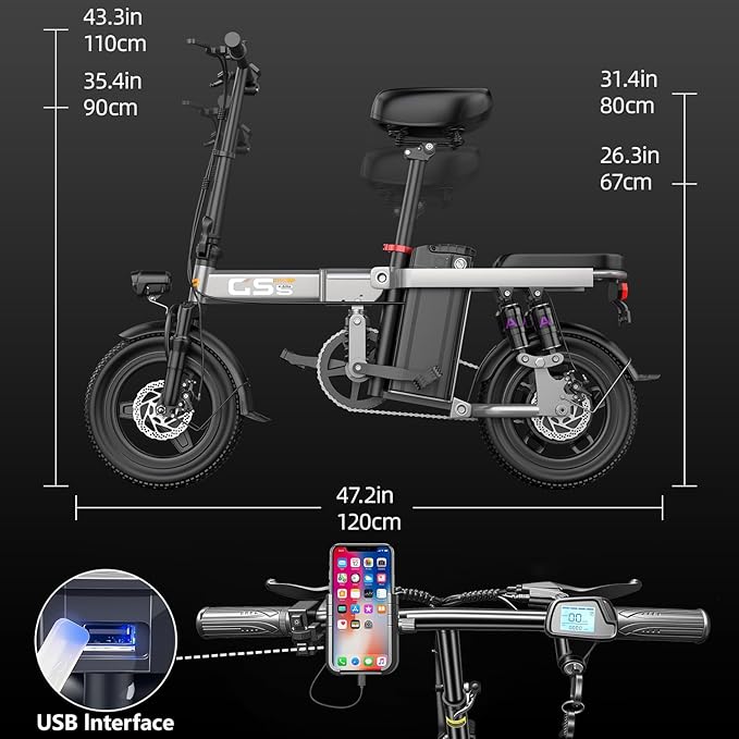Heavy-Duty Foldable Electric Bike for Adults with 7 Shock Suspension, 740W Motor, 25MPH, 720Wh Battery, 20-Mile Range, 500+ lbs Capacity，14 Fat Tires Commuter Bicycle for Road & Mountain Riding