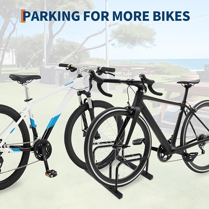 Garvee Bike Floor Stand, Wall-Mounted Bike Parking Rack for 22–28 in Wheels, Indoor Outdoor Bicycle Storage Stand, Fits Up to 2 in Tire Width