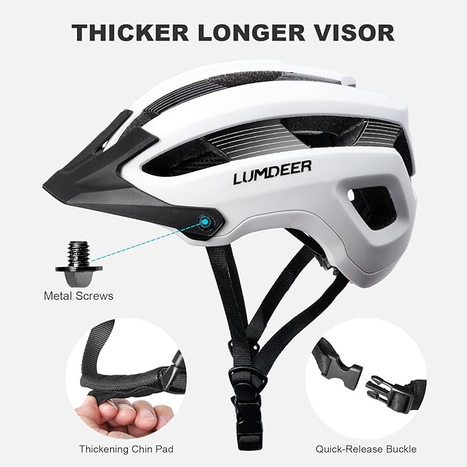 LUMDEER Bike Helmet for Adults - Mountain Bicycle Helmet with Rechargeable Light, Airflow Visor, Lightweight Ajustable Biking Helmet for Men Women