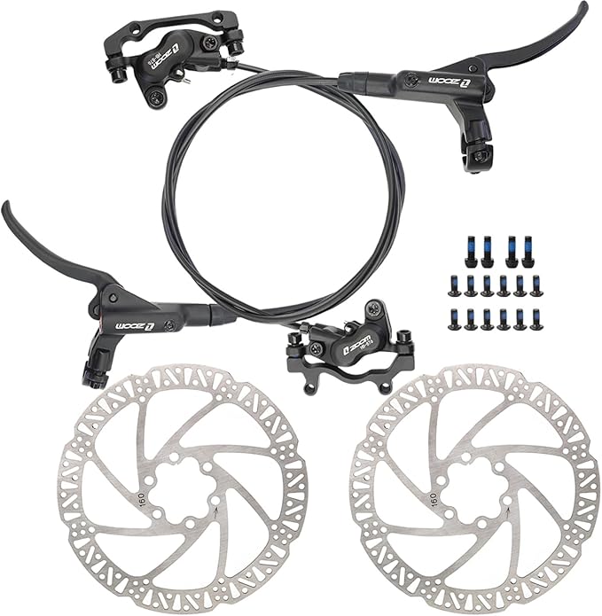 Zoom HB876 Hydraulic Disc Brakes Set, Black, Mountain Bike Left Front 800mm Right Rear 1400mm, Adapter Fit EBike Fat Bike Bicycle for Mountain Bike, Road Bike