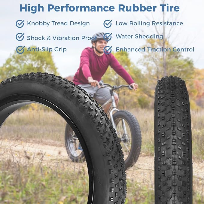 20 x 3.0 in Fat Bike Tires & Tubes, 20 Inch Fat Tire Folding Tires, 76-406 20x3.0 Ebike Tires with Levers, 20x 3.0 Electric Bike Tire for Mountain Bikes & Ebikes