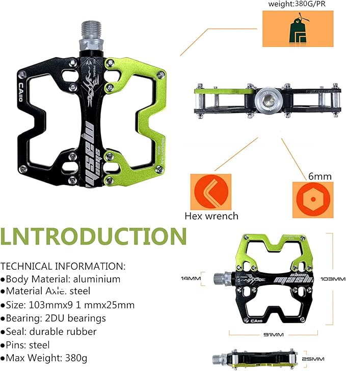 Mountain Bike MTB Pedals Parallel Bicycle Road Pedal 9/16 Inch Ultra-Light Flat Aluminum Alloy Sealed Bearing with Anti-Skid 1 Pair