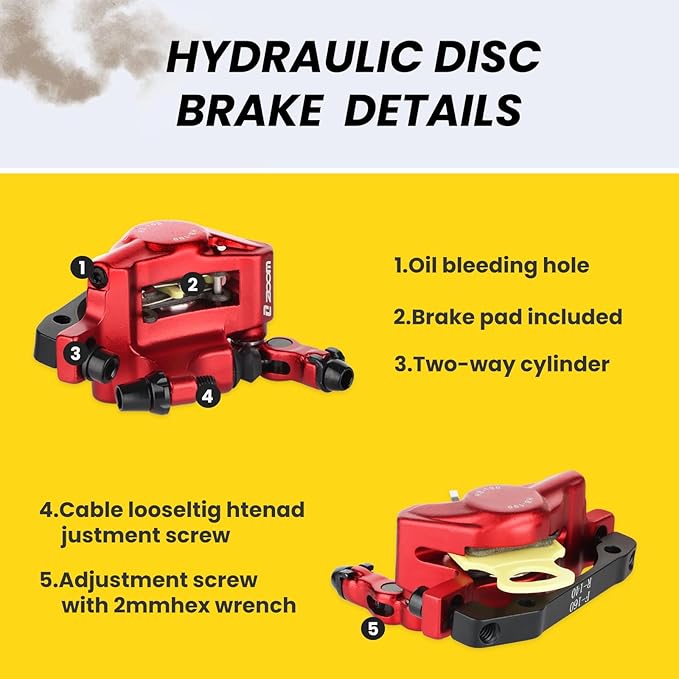 Zoom Hydraulic Disc Brake Calipers: HB-100 MTB Bike Disc Brakes Front & Rear Caliper Set for Mountain, Road Bicycle and E-Bike