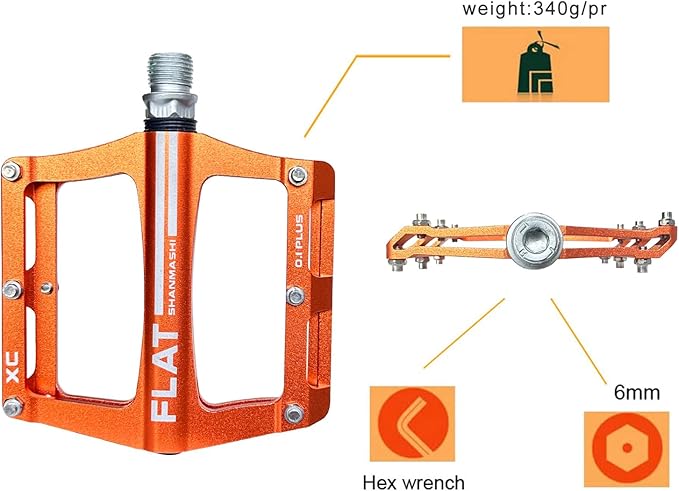 UPANBIKE Mountain Bike Bearing Pedals 9/16'' Spindle Aluminum Alloy Flat Platform for BMX MTB Road Bicycle