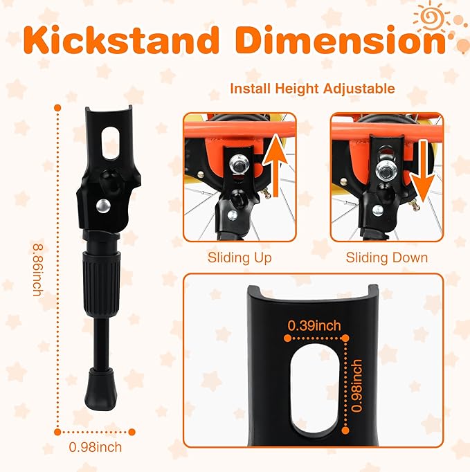 Kids Bike Kickstand for 14/16/20 inch Bicycle Adjustable Center Mount Stand Steel