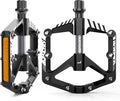 BUCKLOS Mountain Bike Flat Pedals Adult 9/16", Sealed Bearing Large Bicycle Pedal Aluminum Platform with Removable Anti-Skid Nails and Reflectors for MTB Road Gravel BMX Ebike Bikes