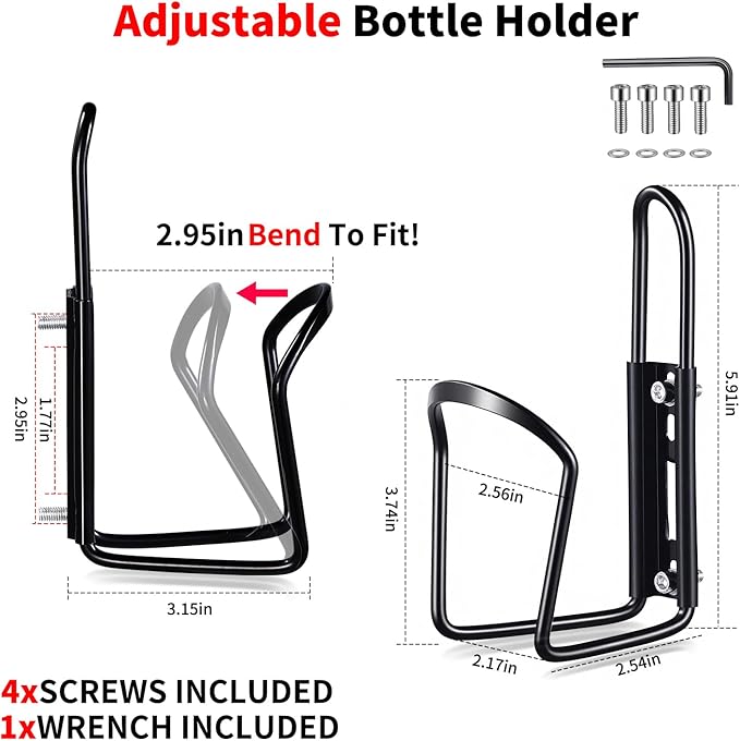 Bike Water Bottle Holder & Cage - Aluminum Alloy Cup Holder for Mountain/Road Bicycle, Motorcycle, Scooter Accessories - 2 Pack Universal Fit Bottle Carrier for Adult Bikes (Black)