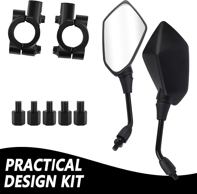 2PCS Motorcycle Mirrors with 8mm&10mm Bolt,HD Motorcycle Mirrors for Handlebars,360-degree Adjustable Motorcycle Wide Angle Rear View Mirror Car Accessories for Scooter,ATV,Dirt Bike(Black)