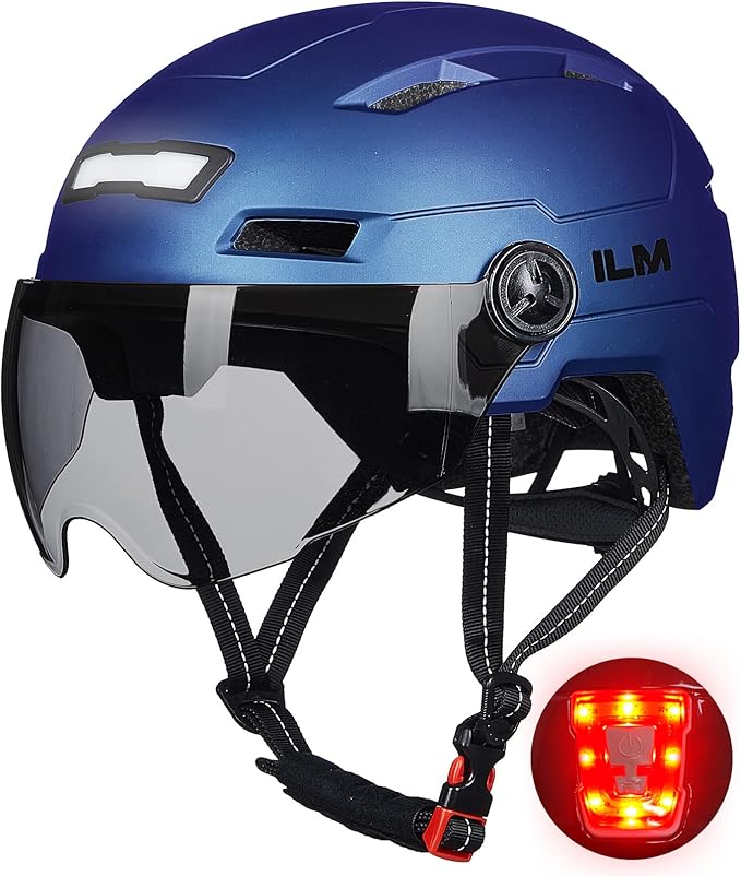 ILM Adult Bike Helmet with USB Rechargeable LED Front and Back Light Mountain&Road Bicycle Helmets for Men Women Removable Goggle Cycling Helmet E3-10L