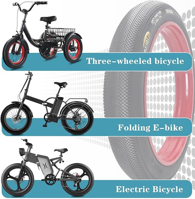 SIMEIQI 2 Pack 20"/26"X4.0" E-Bike Fat Bike Tires and Inner Tubes Beach Cruiser Electric Bicycle Tricycle Tyres Foldable Replacement Tire for City Commuter Ebike Street Road Pavement Urban