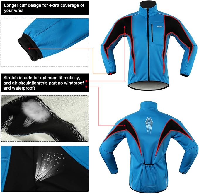 ARSUXEO Winter Warm UP Thermal Softshell Cycling Jacket Windproof Waterproof 15-k