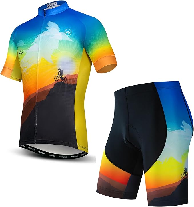 Hotlion Men's Cycling Jersey Sets Gel Pad Summer Bike Clothing Suit Breathable Bike Clothes with 3 Rear Pockets
