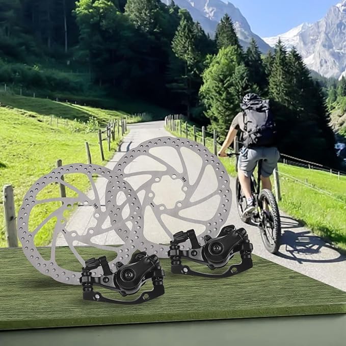 Bike Disc Brake Kit, Mechanical Disc Brakes Aluminum Alloy Caliper Mechanical Disc Brake Caliper Set Front And Rear For Electric Bike Mountain Bike Road Bike Folding Bike (4 pcs set)