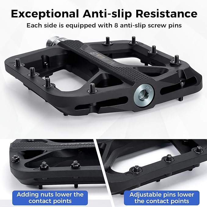 NUWAB Mountain Bike Pedals, 9/16 Inch Axle Thread Anti-Slip Bicycle Pedals, Lightweight and Wide Platform Flat Pedals for Road Mountain BMX MTB Bike, Come with Installation Tool